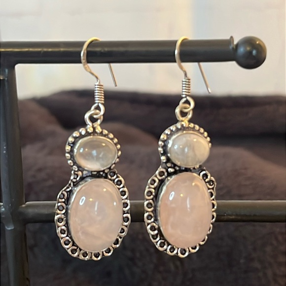artisan crafted Jewelry - NWT NATURAL ROSE QUARTZ DANGLE EARRINGS 925 STERLING SILVER 52 carats